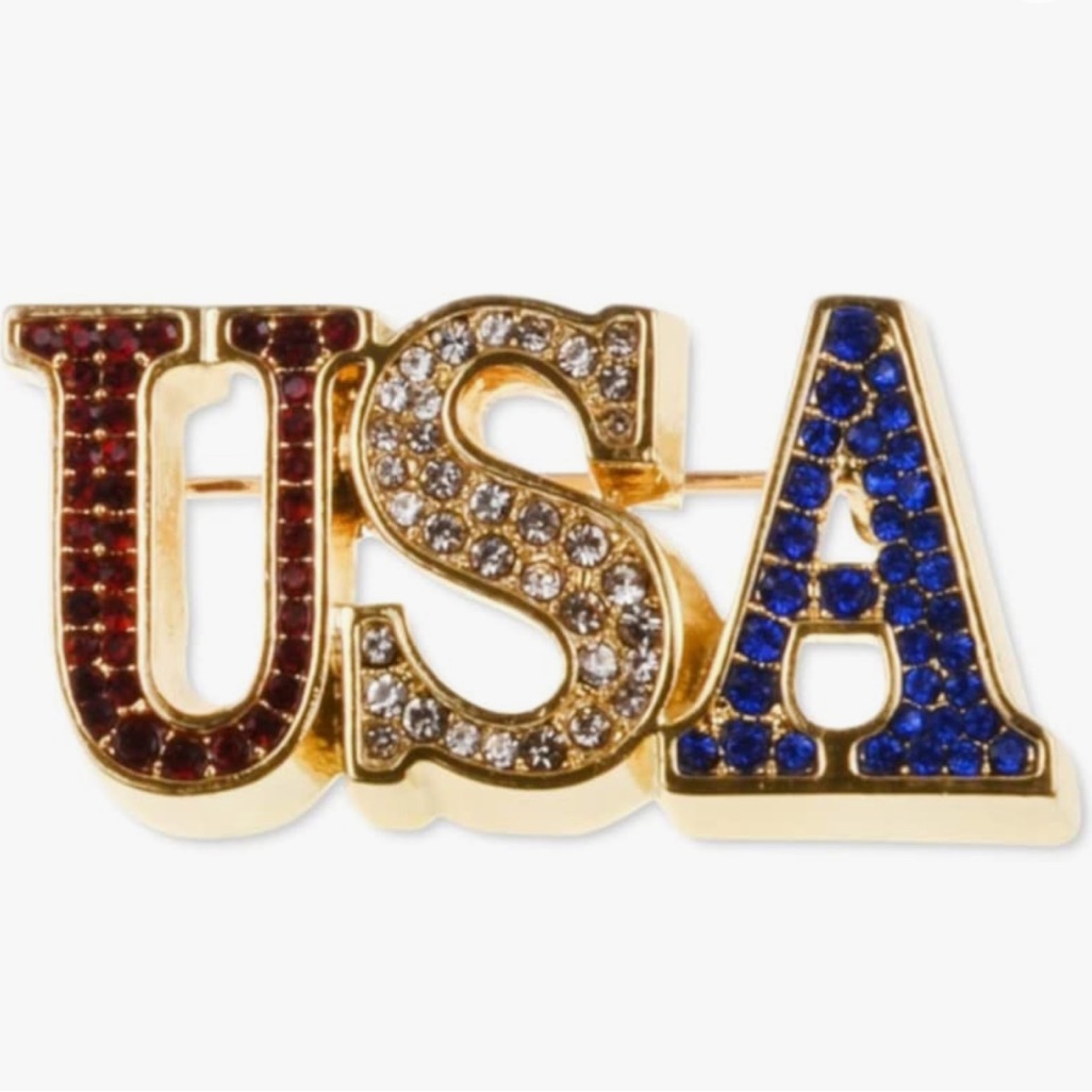 Patriotic Pin Embellished Rhinestone Usa Brooch 30$